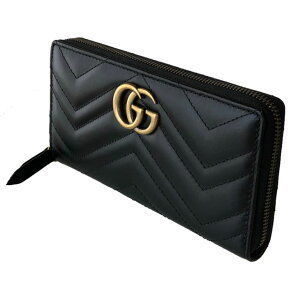 Gucci GG Marmont Long Wallet Zip Black GG Chevron Quilted Leather